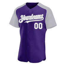 Load image into Gallery viewer, Custom Purple White-Gray Authentic Raglan Sleeves Baseball Jersey
