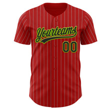 Load image into Gallery viewer, Custom Red Gray Pinstripe Black-Neon Green Authentic Baseball Jersey
