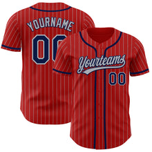 Load image into Gallery viewer, Custom Red Gray Pinstripe Navy Authentic Baseball Jersey
