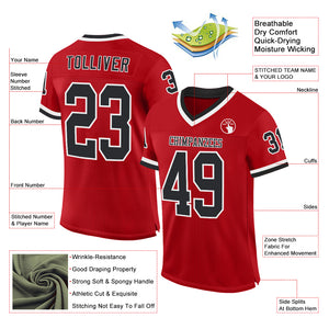 Custom Red Black-White Mesh Authentic Throwback Football Jersey