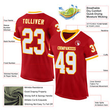 Load image into Gallery viewer, Custom Red White-Gold Mesh Authentic Throwback Football Jersey
