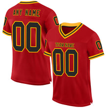 Load image into Gallery viewer, Custom Red Black-Gold Mesh Authentic Throwback Football Jersey
