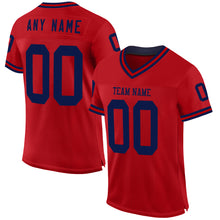 Load image into Gallery viewer, Custom Red Navy Mesh Authentic Throwback Football Jersey
