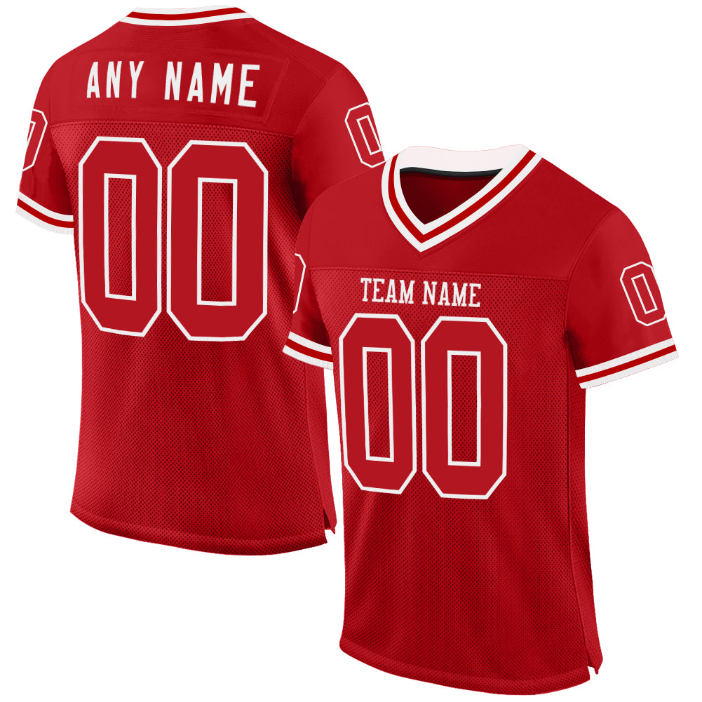 Custom Red White Mesh Authentic Throwback Football Jersey