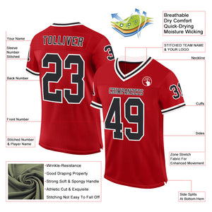 Custom Red Black-White Mesh Authentic Throwback Football Jersey