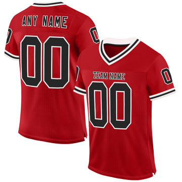 Custom Red Black-White Mesh Authentic Throwback Football Jersey