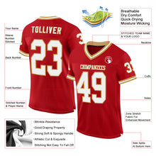 Load image into Gallery viewer, Custom Red White-Old Gold Mesh Authentic Throwback Football Jersey
