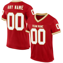 Load image into Gallery viewer, Custom Red White-Old Gold Mesh Authentic Throwback Football Jersey
