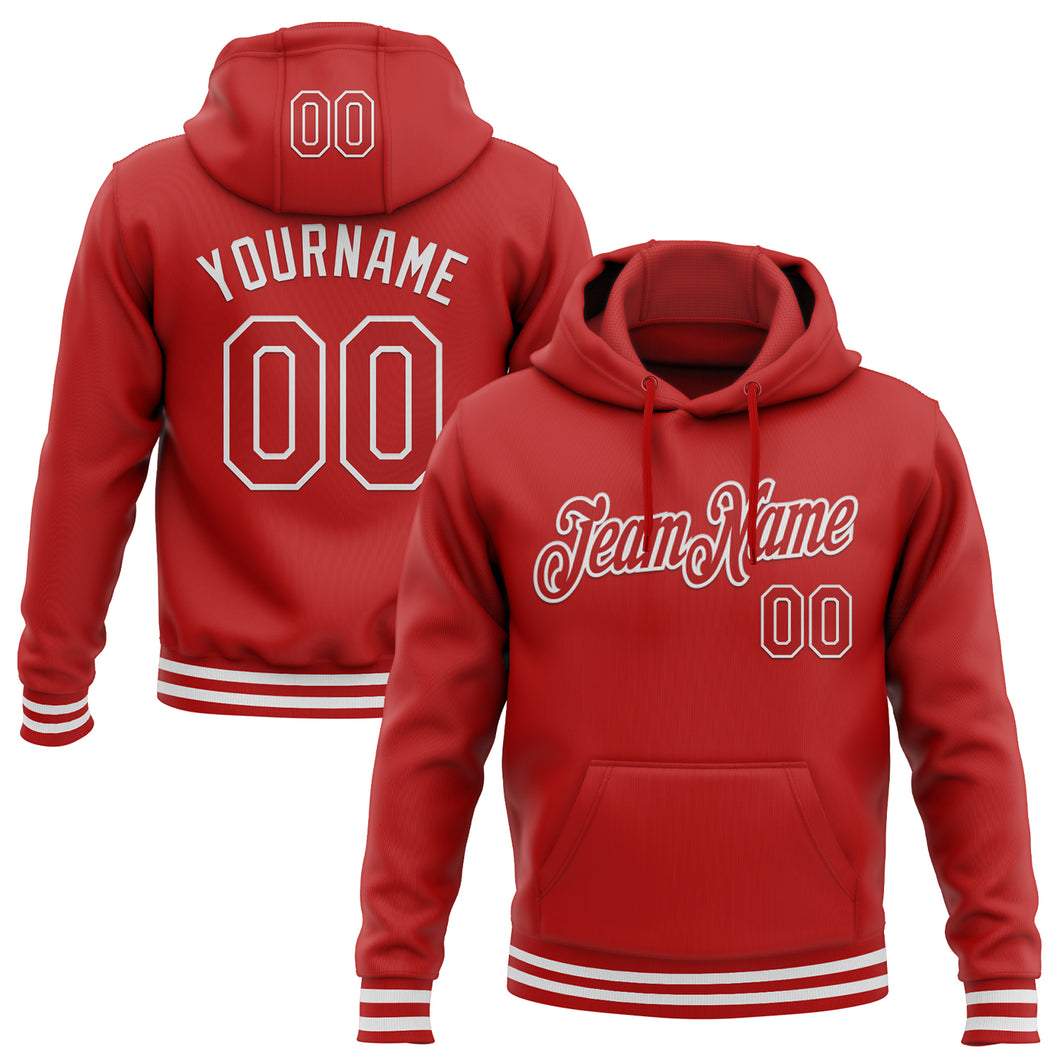 Custom Stitched Red White Sports Pullover Sweatshirt Hoodie