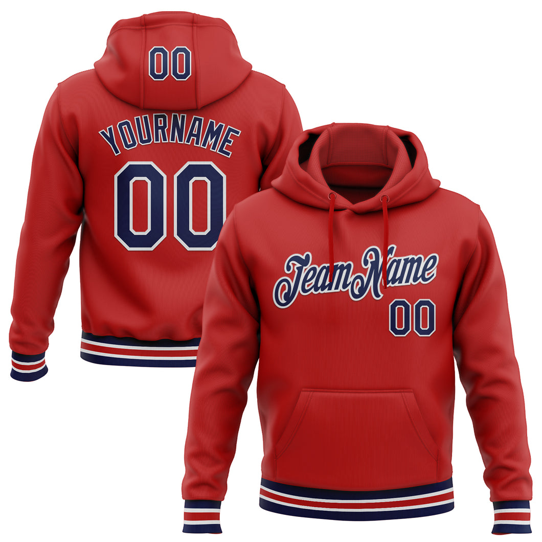 Custom Stitched Red Navy-White Sports Pullover Sweatshirt Hoodie