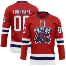 Load image into Gallery viewer, Custom Red White-Navy Hockey Lace Neck Jersey
