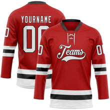 Load image into Gallery viewer, Custom Red White-Black Hockey Lace Neck Jersey
