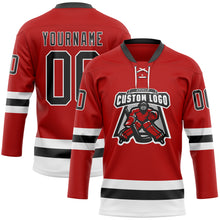 Load image into Gallery viewer, Custom Red Black-White Hockey Lace Neck Jersey
