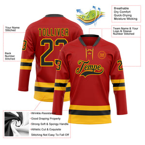 Custom Red Black-Gold Hockey Lace Neck Jersey