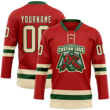 Load image into Gallery viewer, Custom Red Cream-Green Hockey Lace Neck Jersey
