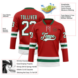 Custom Red White-Kelly Green Hockey Lace Neck Jersey