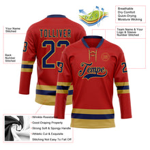 Load image into Gallery viewer, Custom Red Navy-Old Gold Hockey Lace Neck Jersey
