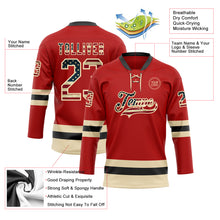 Load image into Gallery viewer, Custom Red Vintage USA Flag Cream-Black Hockey Lace Neck Jersey
