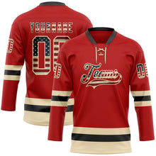 Load image into Gallery viewer, Custom Red Vintage USA Flag Cream-Black Hockey Lace Neck Jersey
