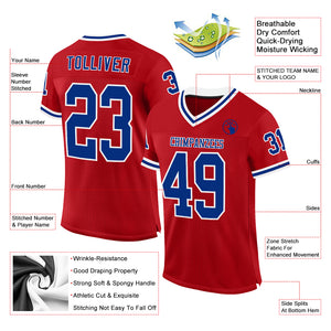 Custom Red Royal-White Mesh Authentic Throwback Football Jersey