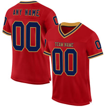 Load image into Gallery viewer, Custom Red Navy-Old Gold Mesh Authentic Throwback Football Jersey
