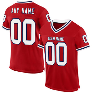 Custom Red White-Navy Mesh Authentic Throwback Football Jersey