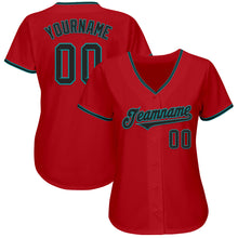 Load image into Gallery viewer, Custom Red Black-Teal Authentic Baseball Jersey
