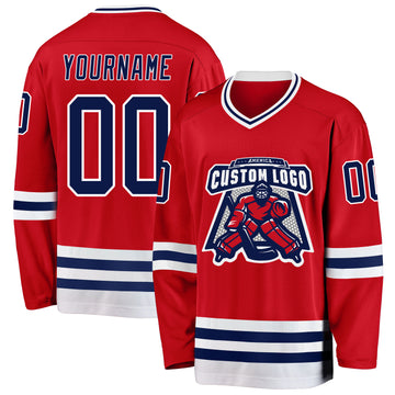 Custom Red Navy-White Hockey Jersey