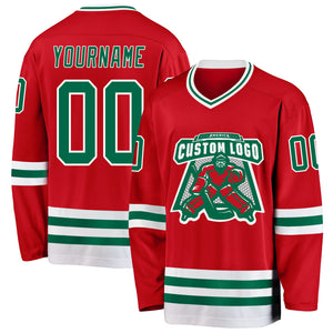 Custom Red Kelly Green-White Hockey Jersey