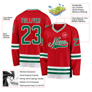 Custom Red Kelly Green-White Hockey Jersey