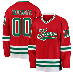 Custom Red Kelly Green-White Hockey Jersey