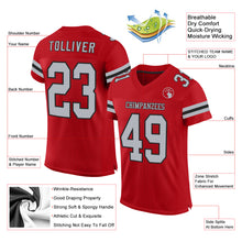 Load image into Gallery viewer, Custom Red Gray-Black Mesh Authentic Football Jersey
