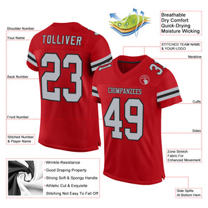 Custom Red Gray-Black Mesh Authentic Football Jersey