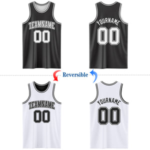 Custom Reversible Black White Double Side Authentic Basketball Jersey