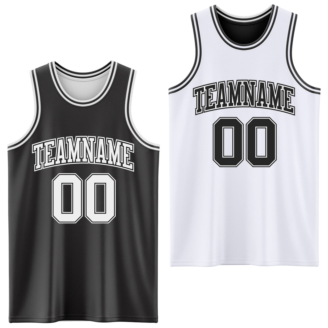 Custom Reversible Black White Double Side Authentic Basketball Jersey