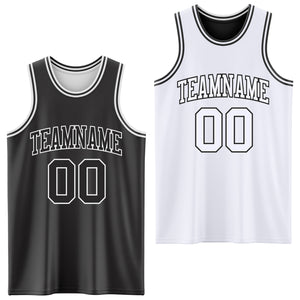 Custom Reversible Black White Double Side Authentic Basketball Jersey