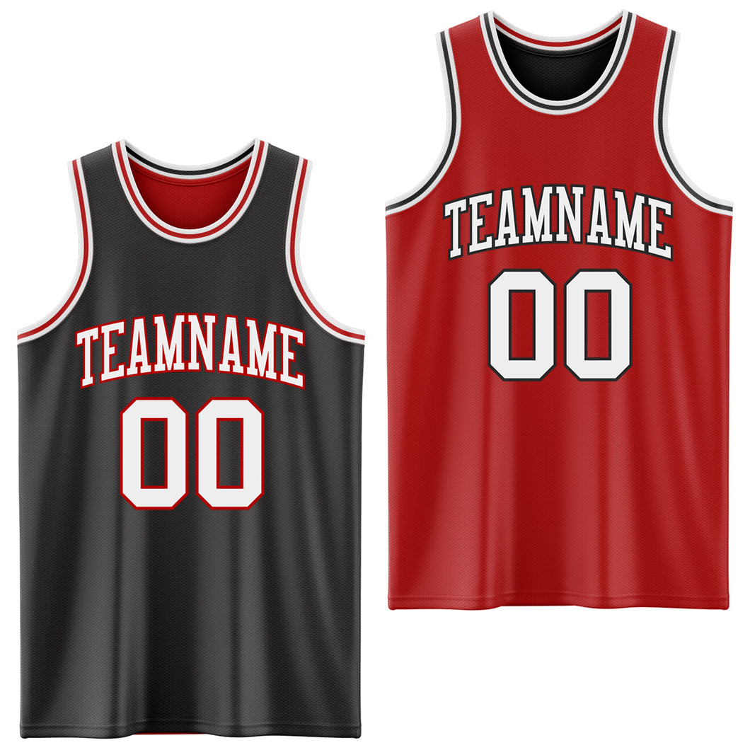 Custom Reversible Black White-Red Double Side Authentic Basketball Jersey