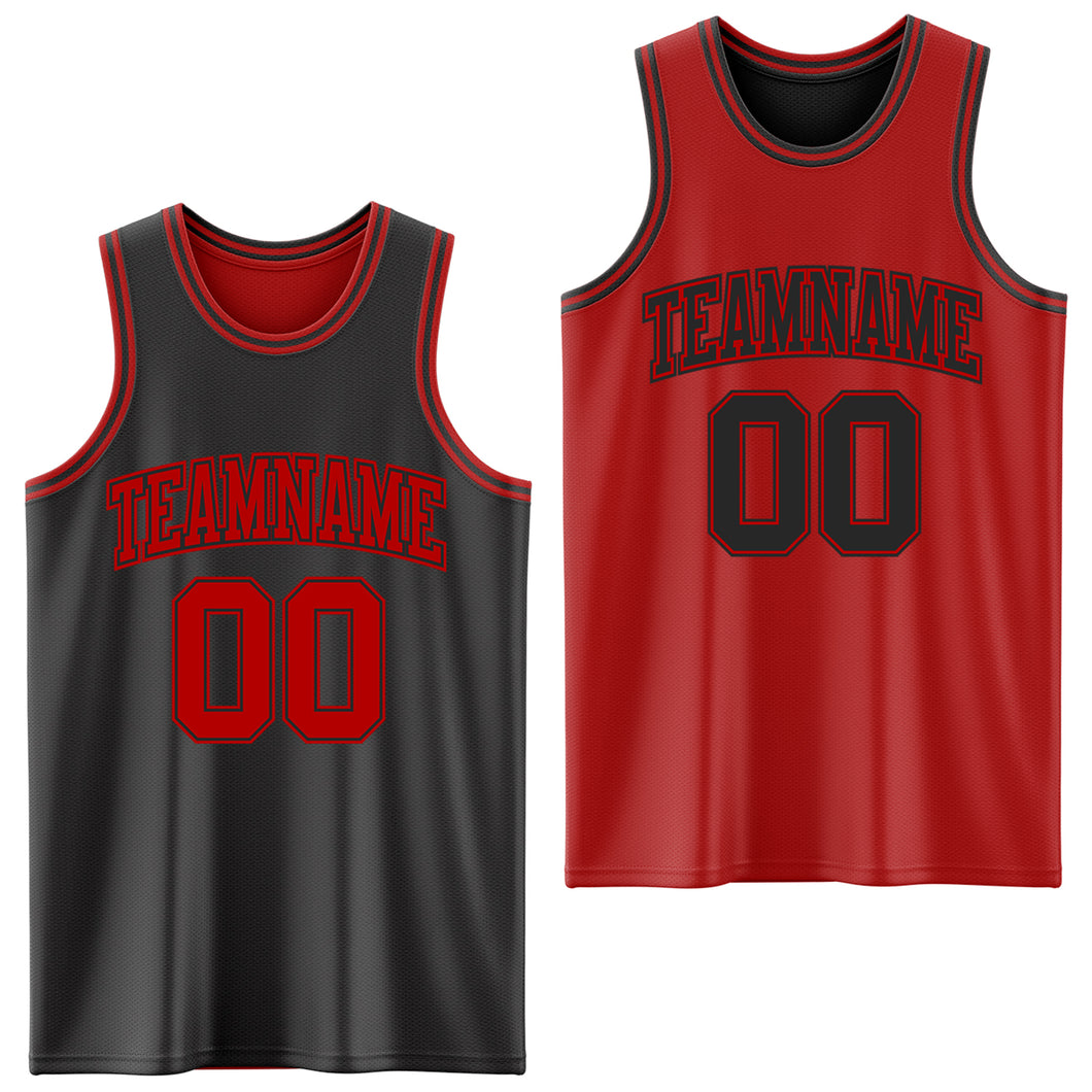 Custom Reversible Black Red Double Side Authentic Basketball Jersey