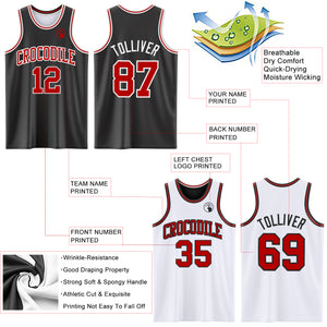 Custom Reversible Black Red-White Double Side Authentic Basketball Jersey