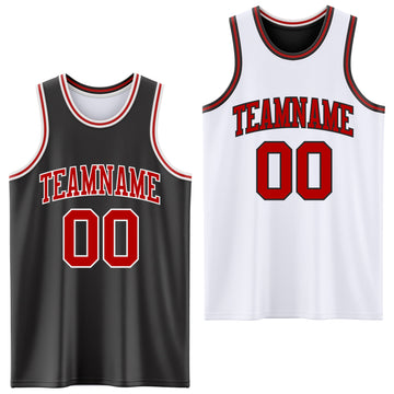 Custom Reversible Black Red-White Double Side Authentic Basketball Jersey