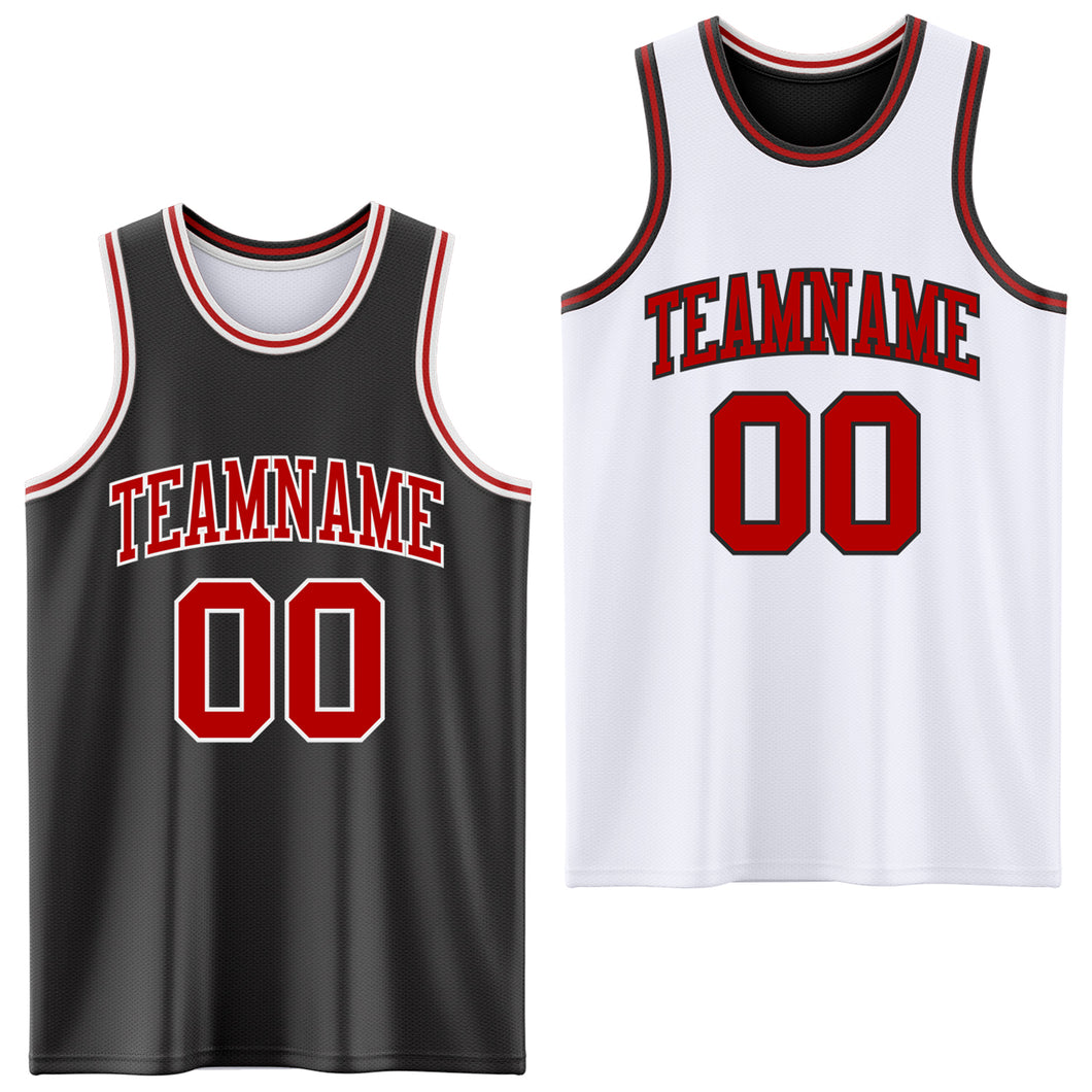 Custom Reversible Black Red-White Double Side Authentic Basketball Jersey