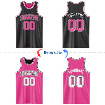 Custom Reversible Black Pink-White Double Side Authentic Basketball Jersey