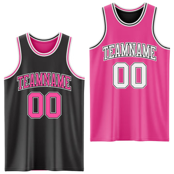 Custom Reversible Black Pink-White Double Side Authentic Basketball Jersey