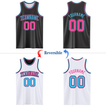 Custom Reversible Black Pink-Sky Blue Double Side Authentic Basketball Jersey