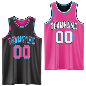 Custom Reversible Black Pink-Sky Blue Double Side Authentic Basketball Jersey