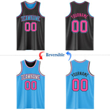 Load image into Gallery viewer, Custom Reversible Black Pink-Sky Blue Double Side Authentic Basketball Jersey
