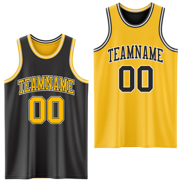 Custom Reversible Black Gold-White Double Side Authentic Basketball Jersey