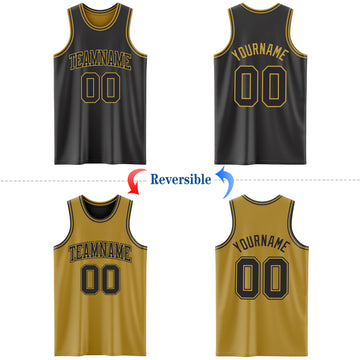 Custom Reversible Black Old Gold Double Side Authentic Basketball Jersey