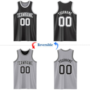 Custom Reversible Black White-Gray Double Side Authentic Basketball Jersey