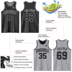 Custom Reversible Black Gray Double Side Authentic Basketball Jersey